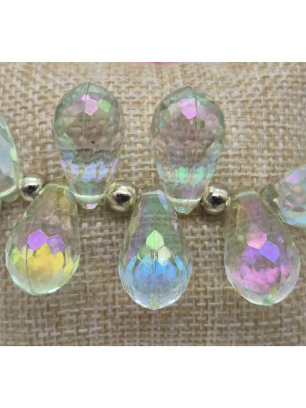 AB Aurora Borealis Crystal Dangle Teardrop Cha Cha Stretch Bracelet Statement